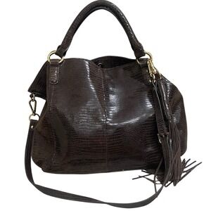 G.I.L.I. Brown Shoulder Bag with Tassel and Adjustable Strap Designer Embossed